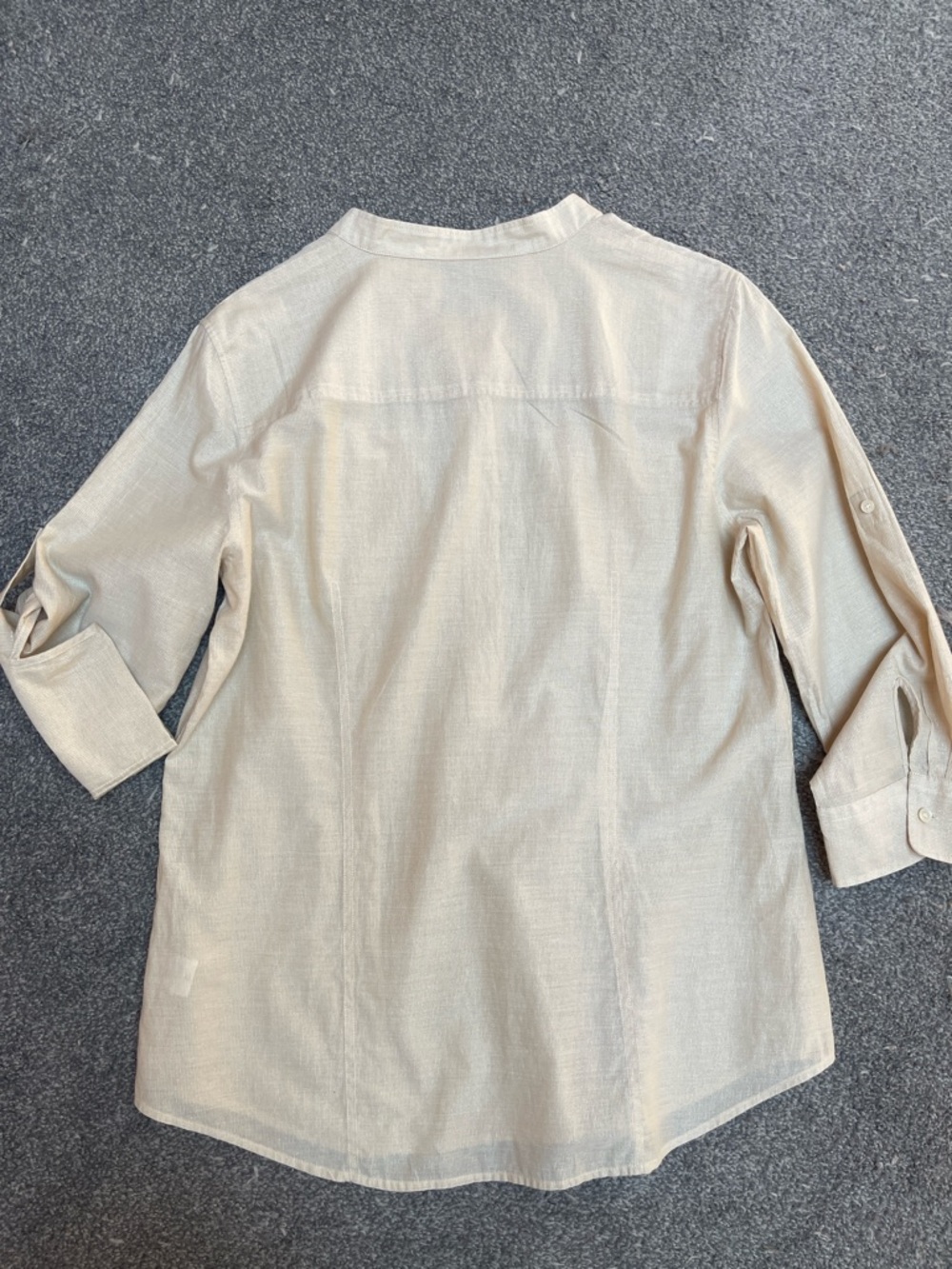 Talbots Cream And Silver Shimmer pinstripe Tunic w/ Adjustable Sleeve - size 12 - Picture 7 of 8
